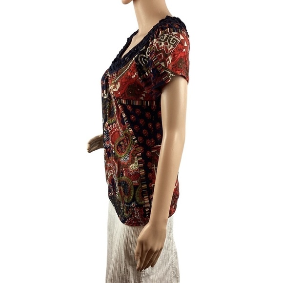 Lucky Brand Peasant Style Top Size S Multicolor Mixed Print - Picture 4 of 7